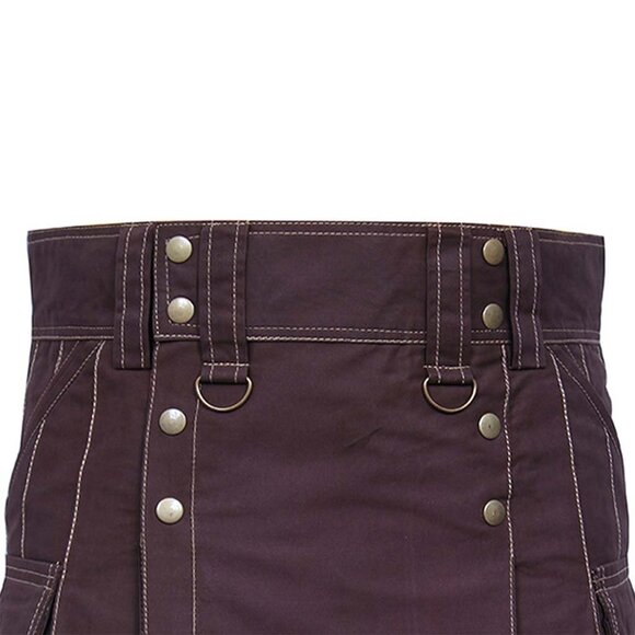 Cargo Utility Kilt Brown with 6 Pockets Traditional Scottish Highlander Kilt - Picture 3 of 7